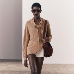 Tan Long Sleeve Sweater With Scarf